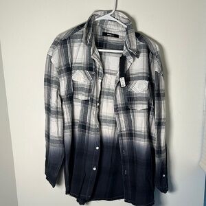 Fashion Nova Blueand White Plaid Casual Button Down Shirt